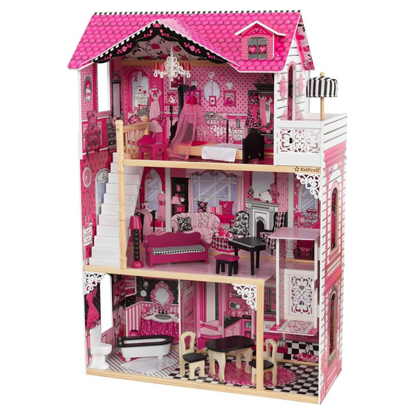 KidKraft Amelia Wooden Dollhouse With Elevator, Balcony And 15-Piece Accessories