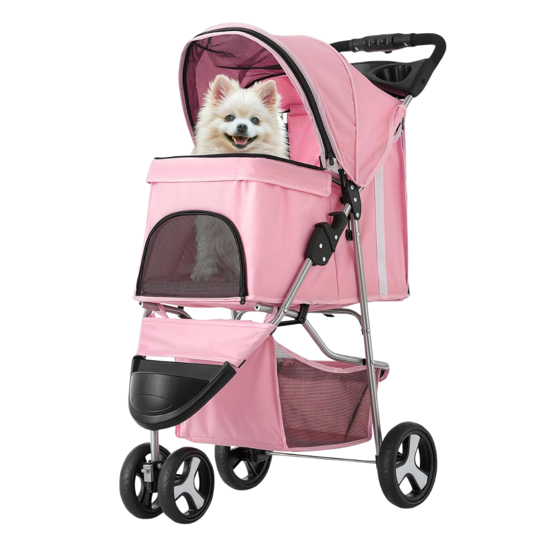 MoNiBloom Foldable 3-Wheel Pet Stroller With Storage