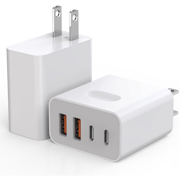 2-Pack 4-Port USB-C Dual Port PD/QC Plug Wall Charger Adapter