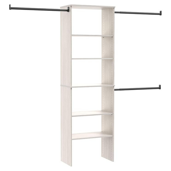 ClosetMaid SuiteSymphony Wood Closet Organizer Kit With Tower, (3) Hang Rods, (5) Shelves (2-Adjustable), Fits Spaces 5-10 Ft. Wide