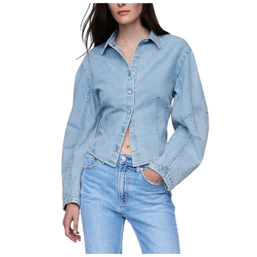 Gap Women's Barrel-Sleeve Denim Shirt (Light Wash)