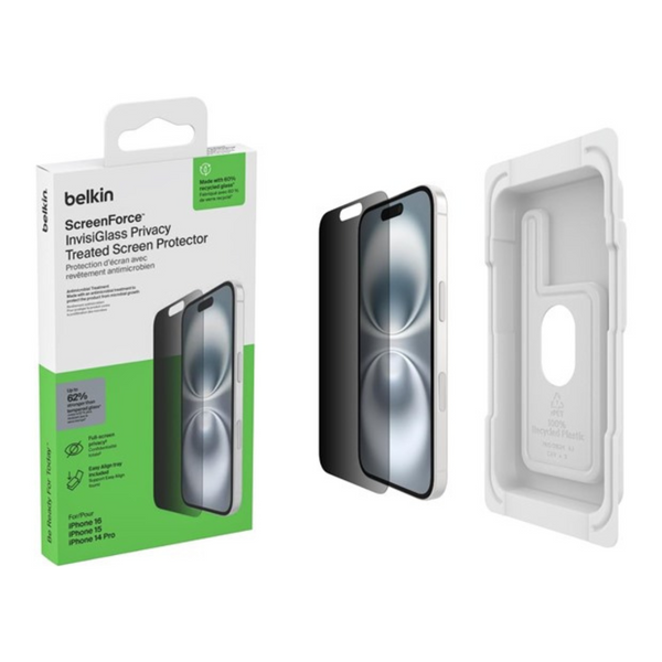 Belkin ScreenForce InvisiGlass Privacy Screen Protector For iPhone 16, 15, & 14 Pro