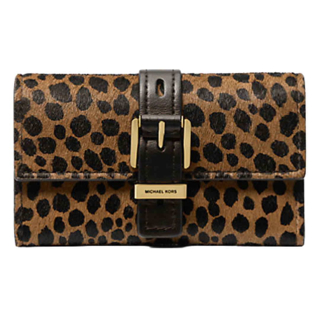 Michael Kors Nolita Medium Cheetah Print Calf Hair Tri-Fold Wallet