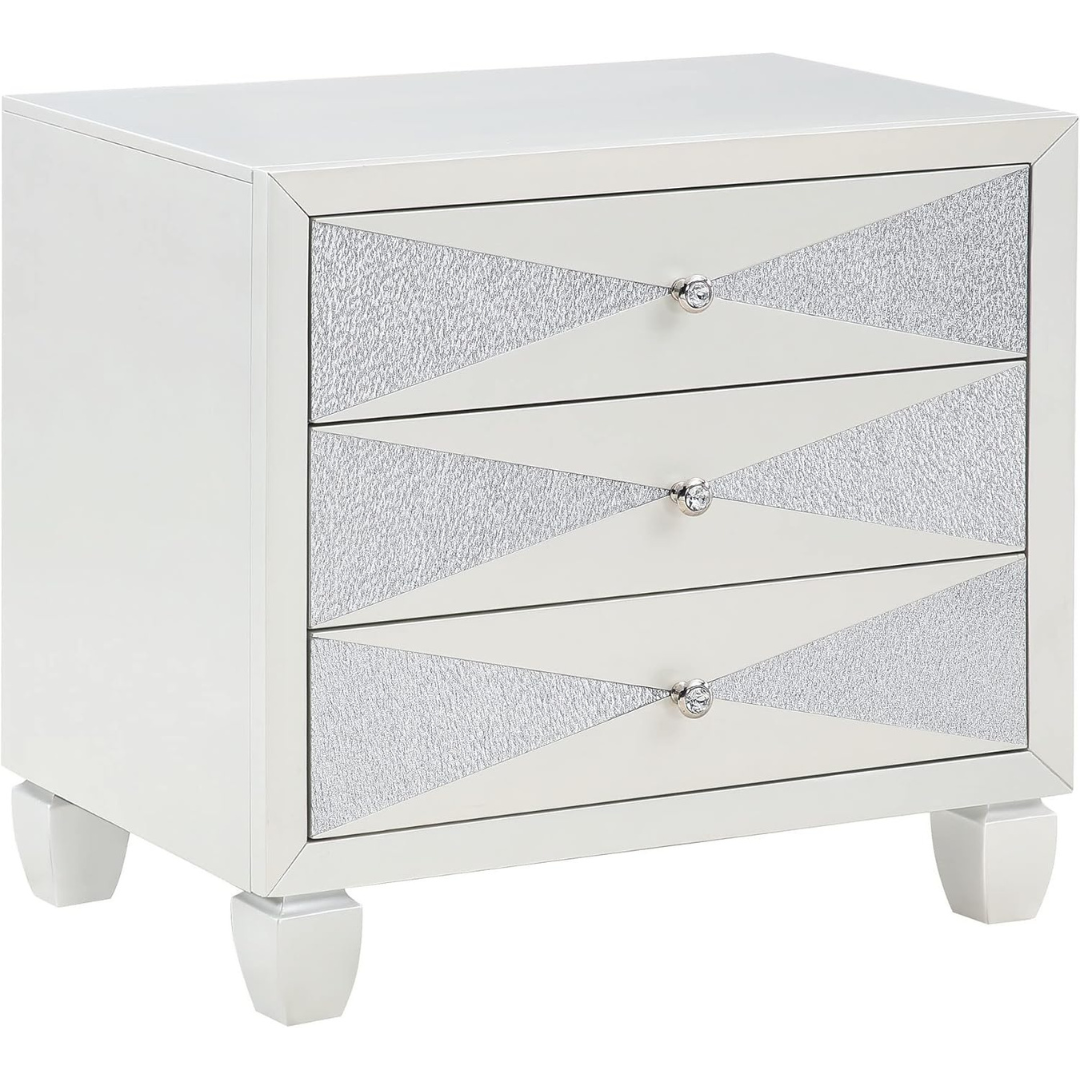 Benjara Lexi 28" Shimmer Accents Modern Nightstand with 3 Drawers