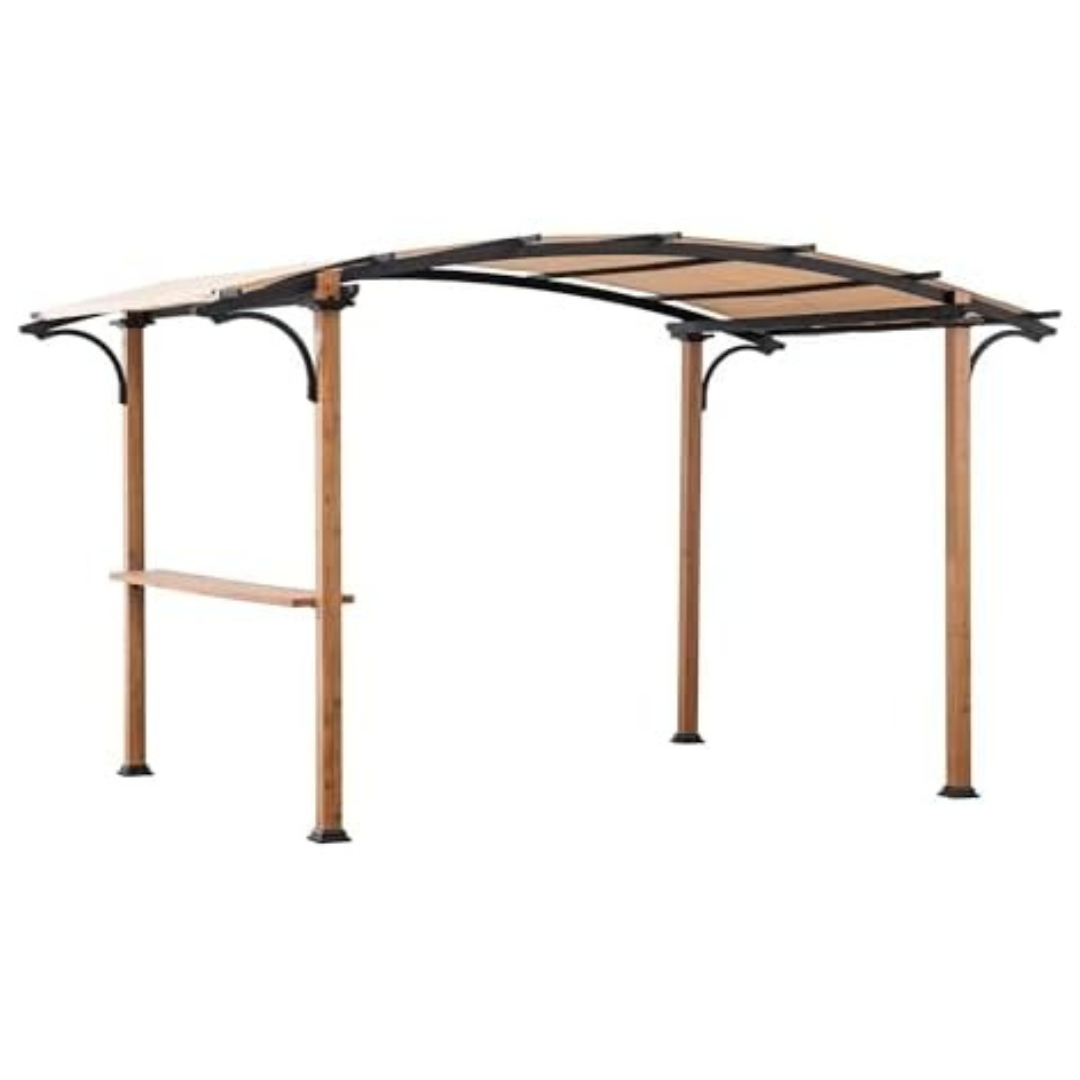 Sunjoy Outdoor 8.5' x 13' Steel Arched Pergola with Tan Canopy