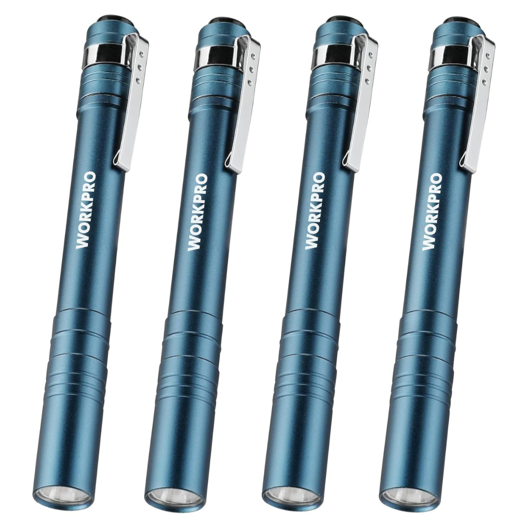 4-Pack WorkPro Battery-Powered Aluminum Handheld Flashlights LED Pen (4 Colors)