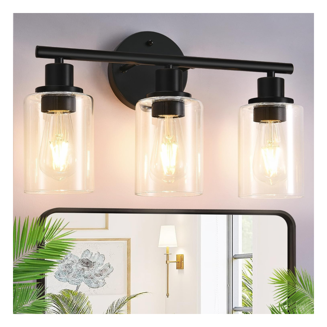 Zarbitta 3-Light Bathroom Black Modern Vanity Lights Fixtures