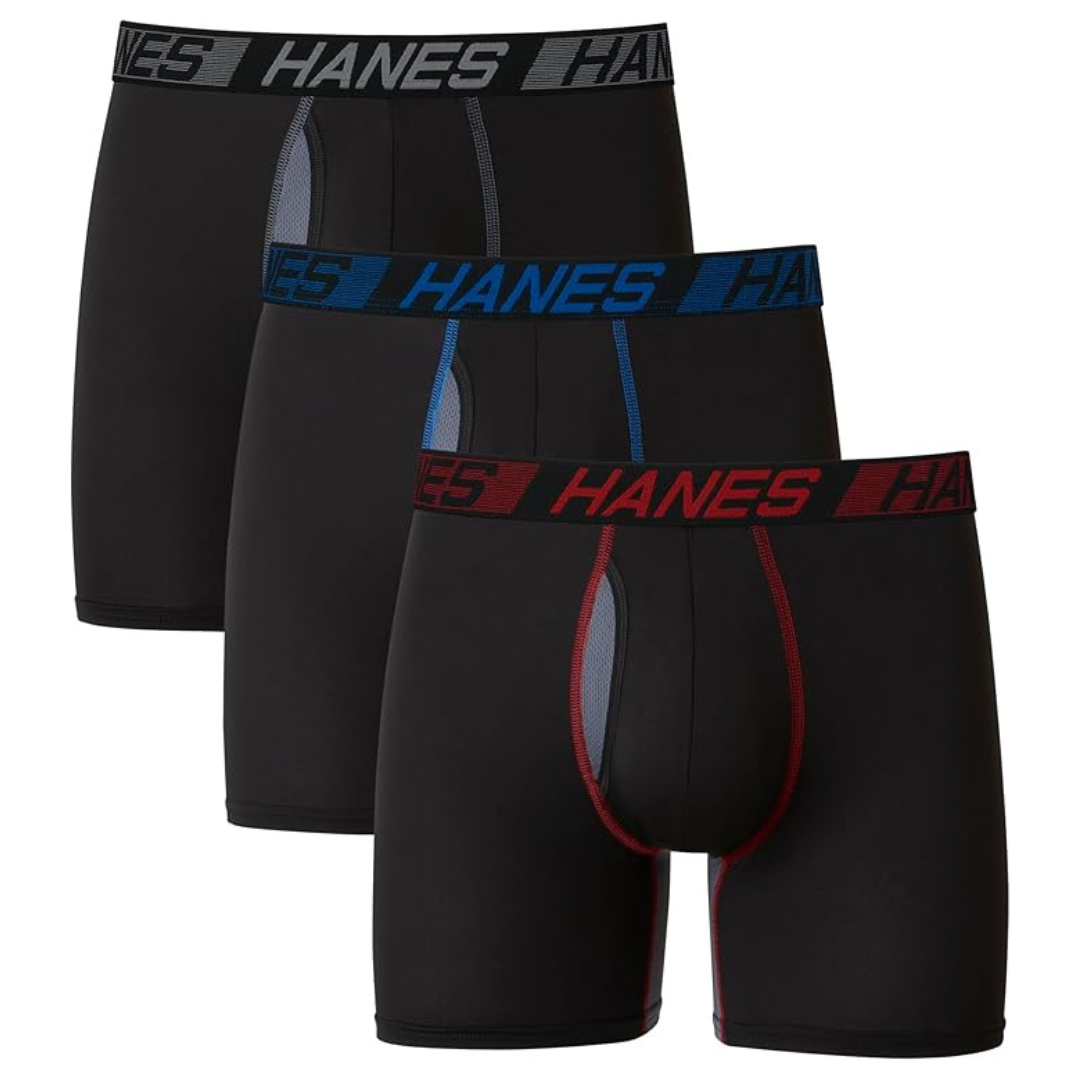 3 Pairs of Hanes Men’s Total Support Pouch Boxer Briefs, X-Temp Cooling