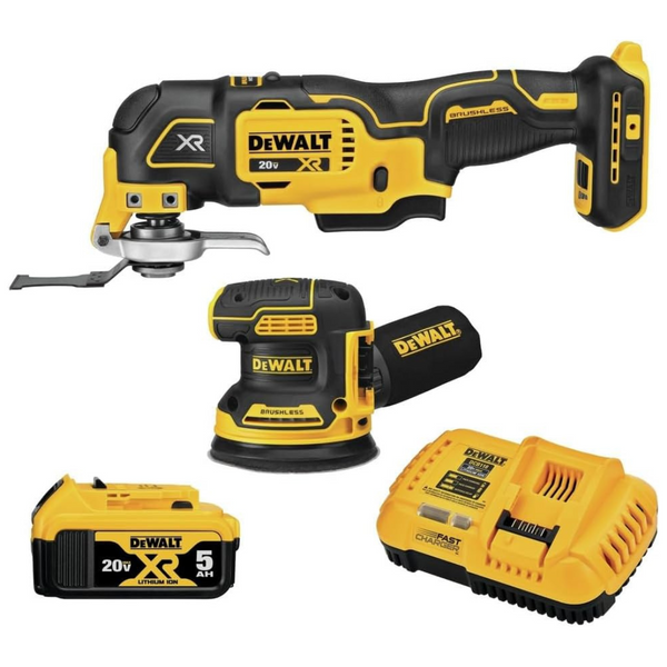 DEWALT 20V MAX Orbital Sander And Oscillating Tool, Cordless Woodworking 2-Tool Set with 5ah Battery and Charger (DCK202P1)