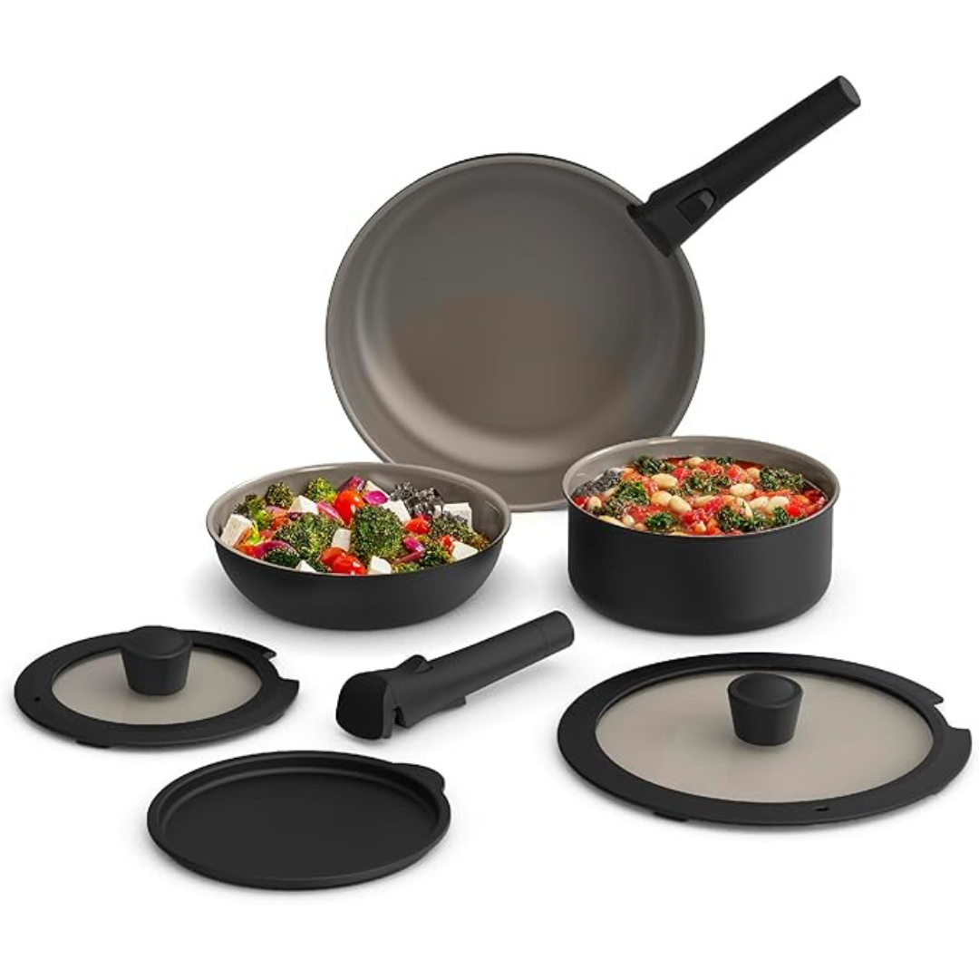 8-Piece Bella Removable Handle Cookware Set With Silicone Rims