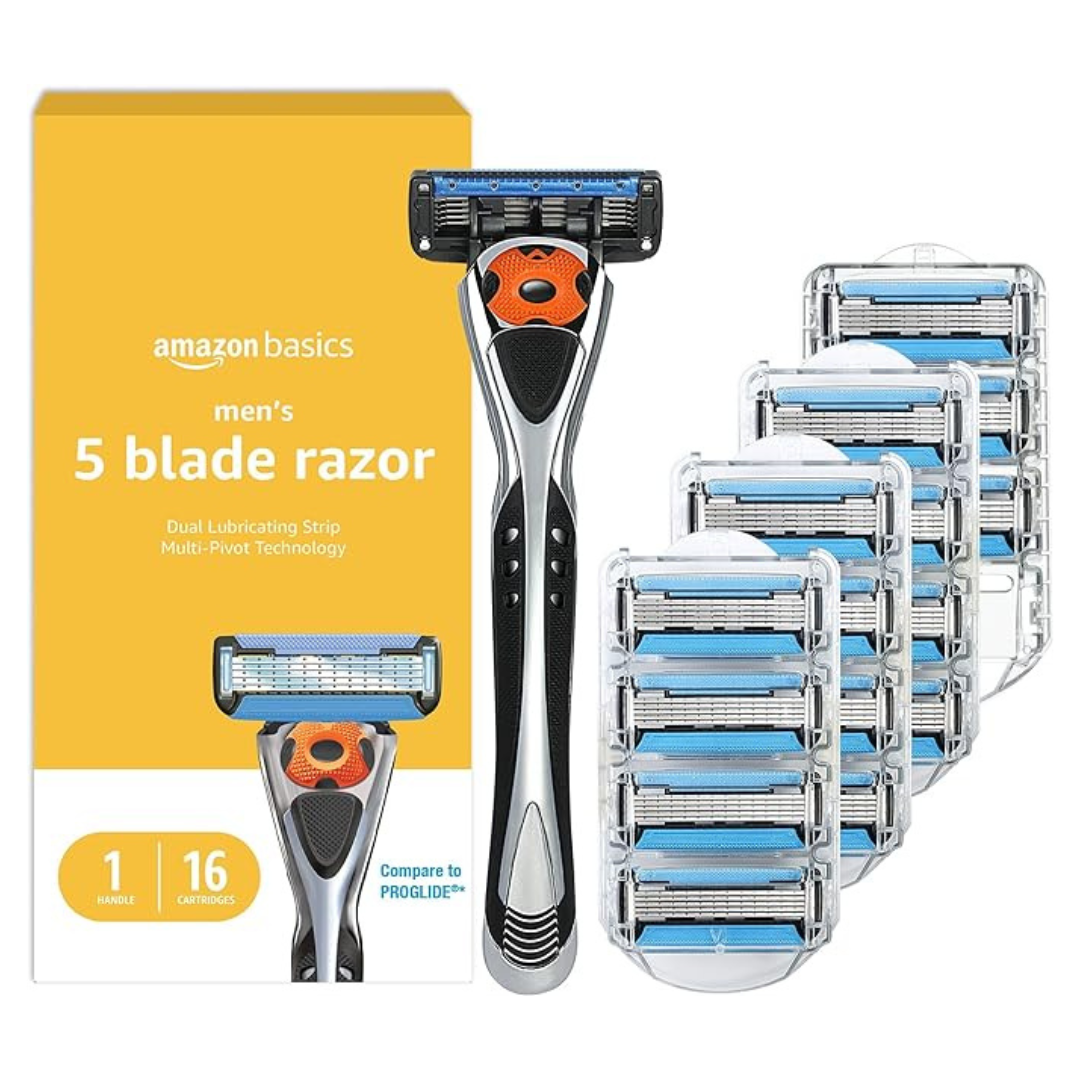 17-Piece Amazon Basics 5-Blade Men's Razor (Handle + 16 Cartridges)