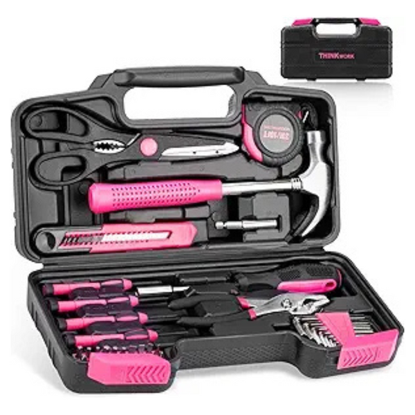 40-Piece Thinkwork Household Hand Pink Tool Kit With Toolbox