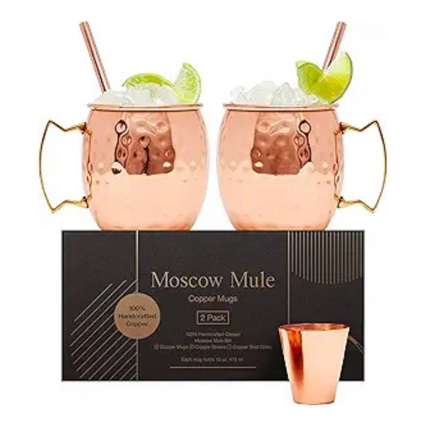 Set Of 2 Will's Moscow Mule 100% Pure Solid Copper Mugs, 16 Oz