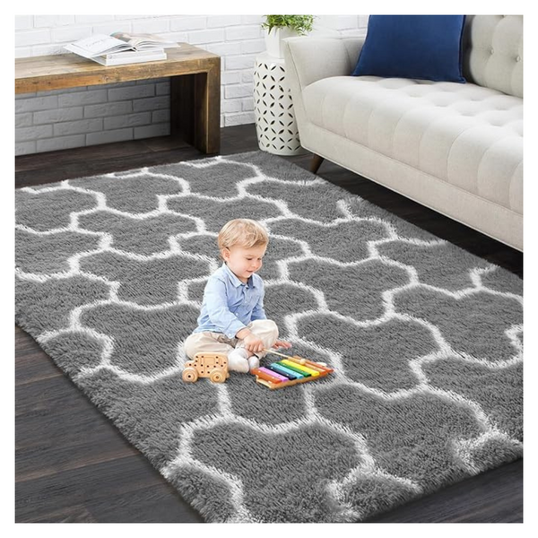 3x5 Feet Grey Plush Shaggy Soft Carpet