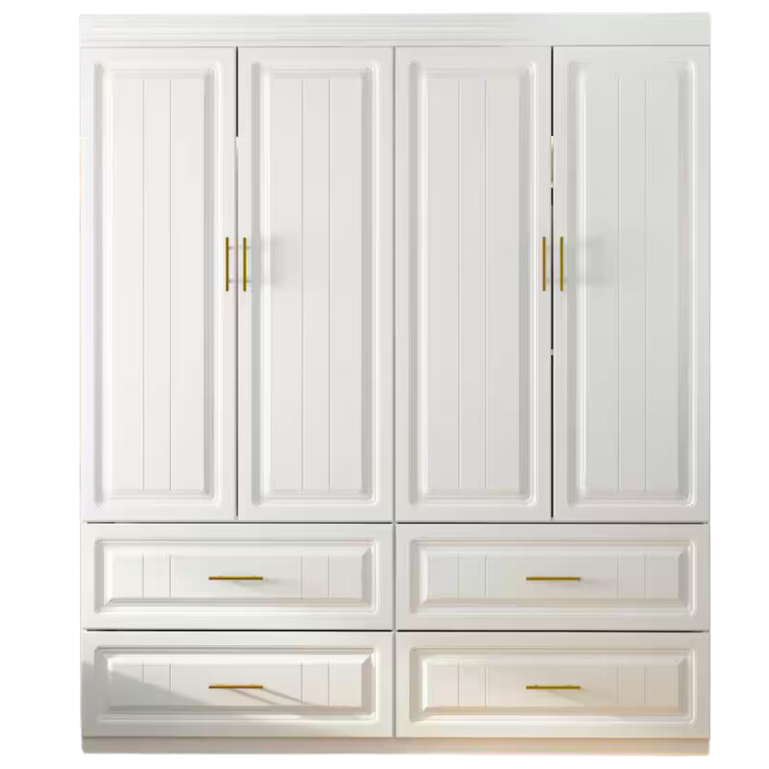 White Wood 63" W 4-Door Big Wardrobe Armoires