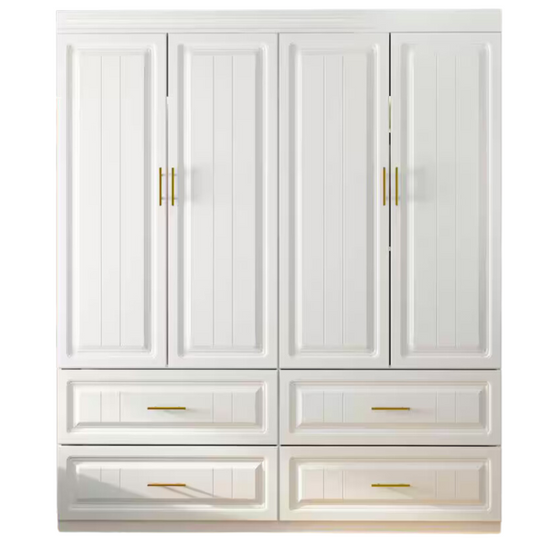 White Wood 63" W 4-Door Big Wardrobe Armoires