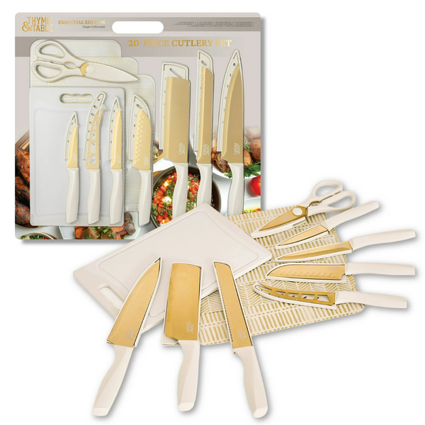 20-Piece Thyme & Table Stainless Steel Gold Knife & Cutting Board Set (2 olors)