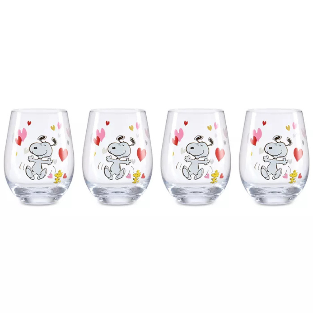 Set Of 4 Lenox Snoopy Valentine's Day Tumblers