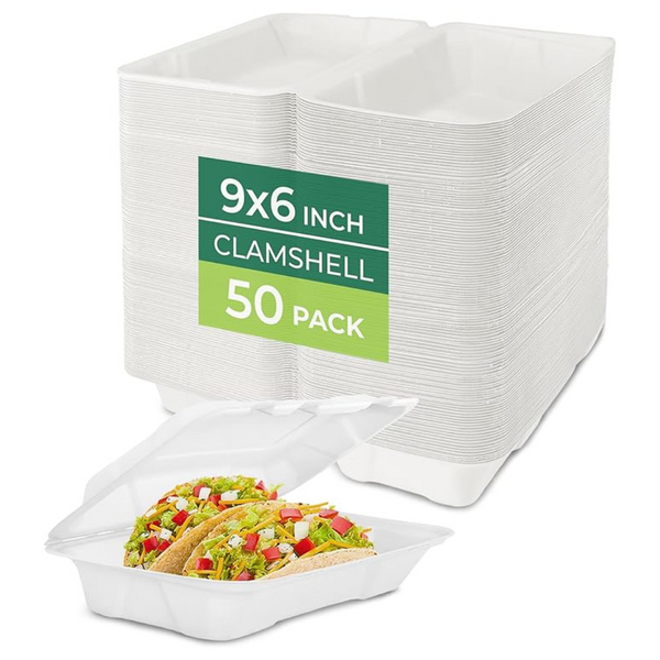 50-Pack Freshware Clamshell Disposable Food Containers