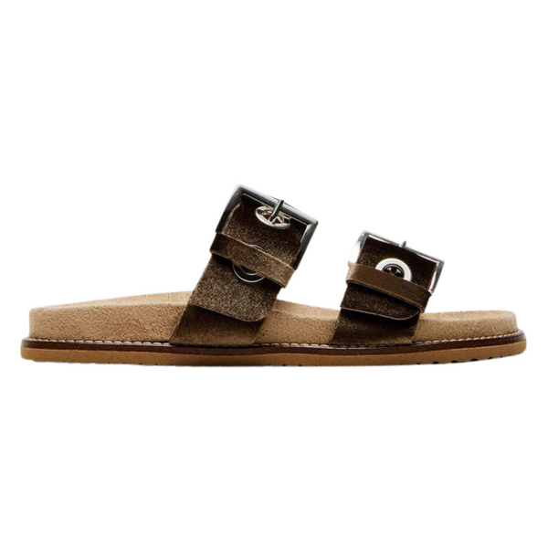 Steve Madden Pasadena Footbed Moto Slides (Brown)