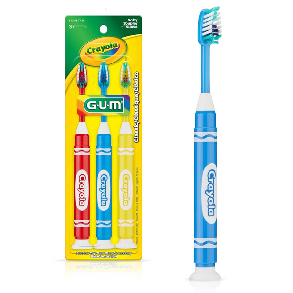 3-Count GUM Crayola Marker Kids' Toothbrush Set W/ Suction Cup Base