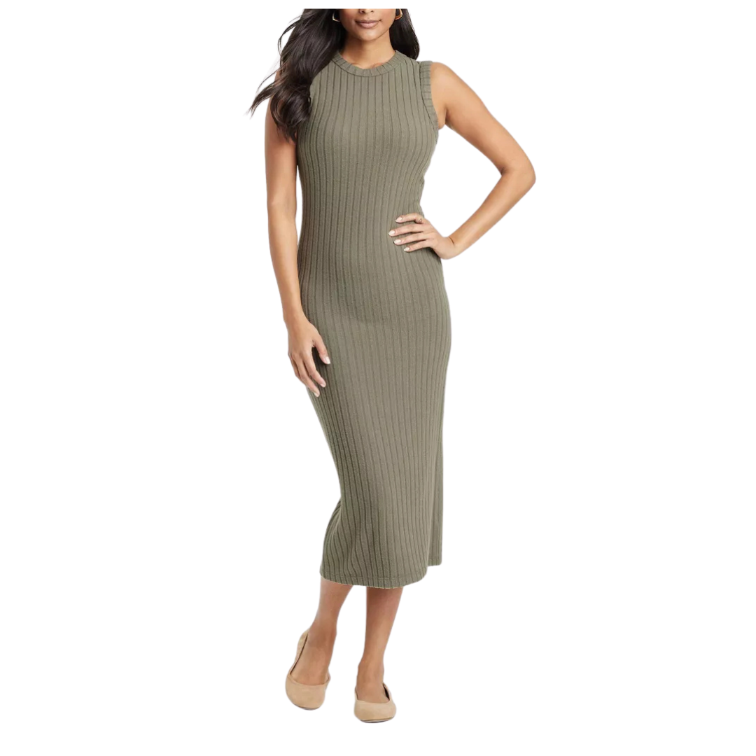 Universal Thread Women's Rib-Knit Midi Bodycon Dress