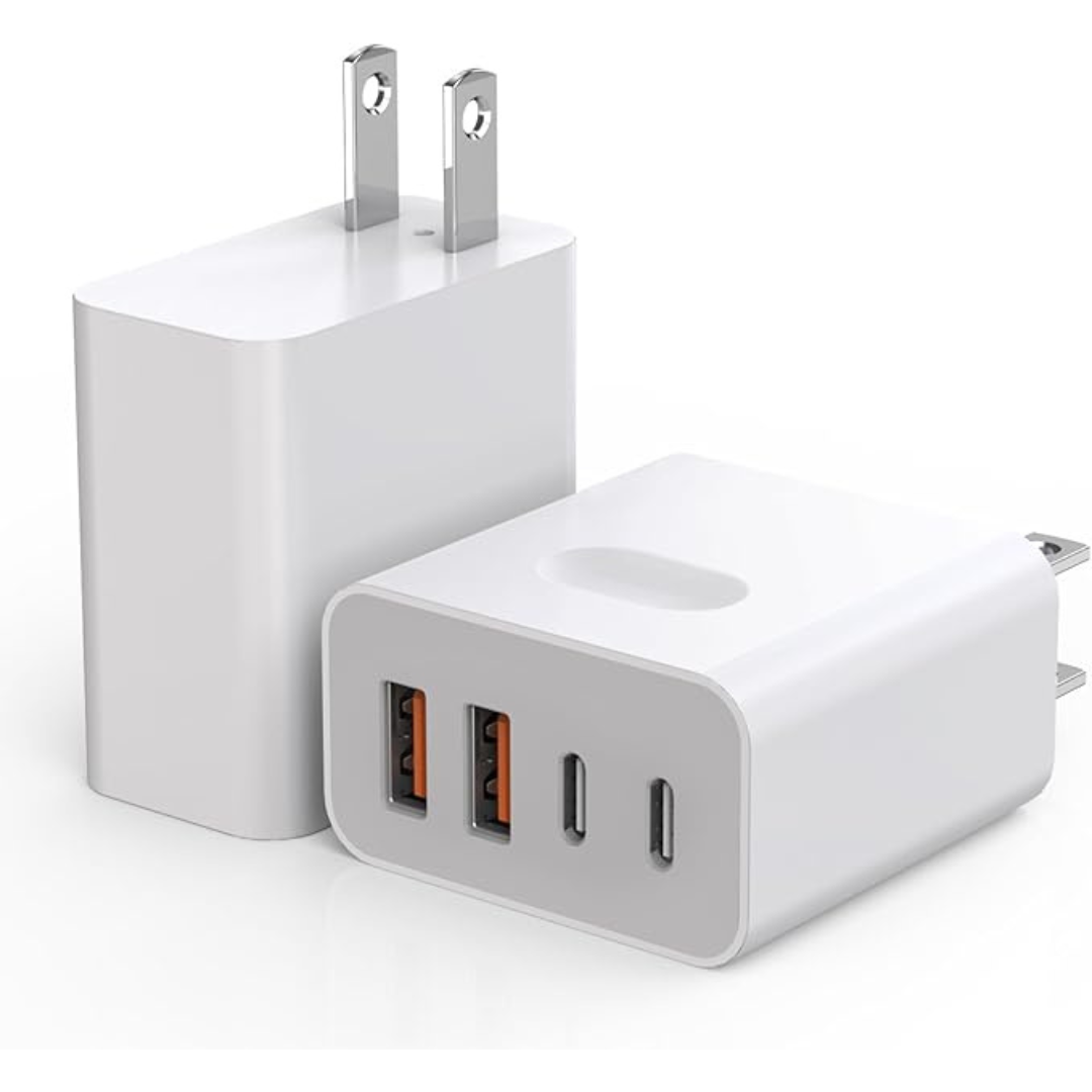 2-Pack 4-Port USB-C Dual Port PD/QC Plug Wall Charger Adapter