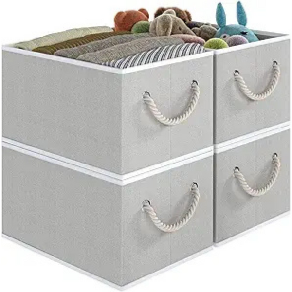 4-Pack Collapsible Fabric Storage Bins with Rope Handles