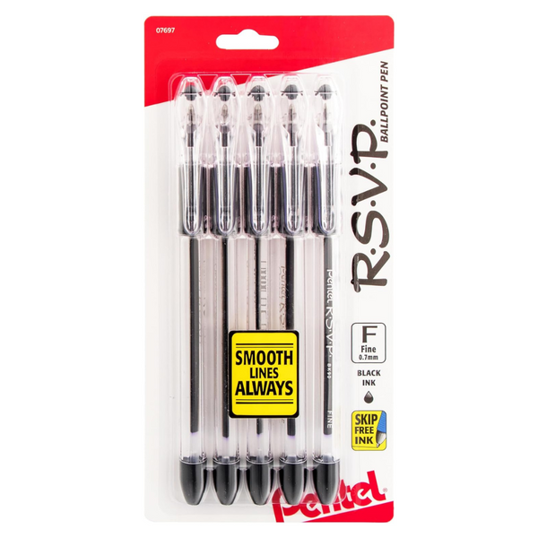 5-Count Pentel R.S.V.P. Fine Line Ballpoint Pen (Black Ink)