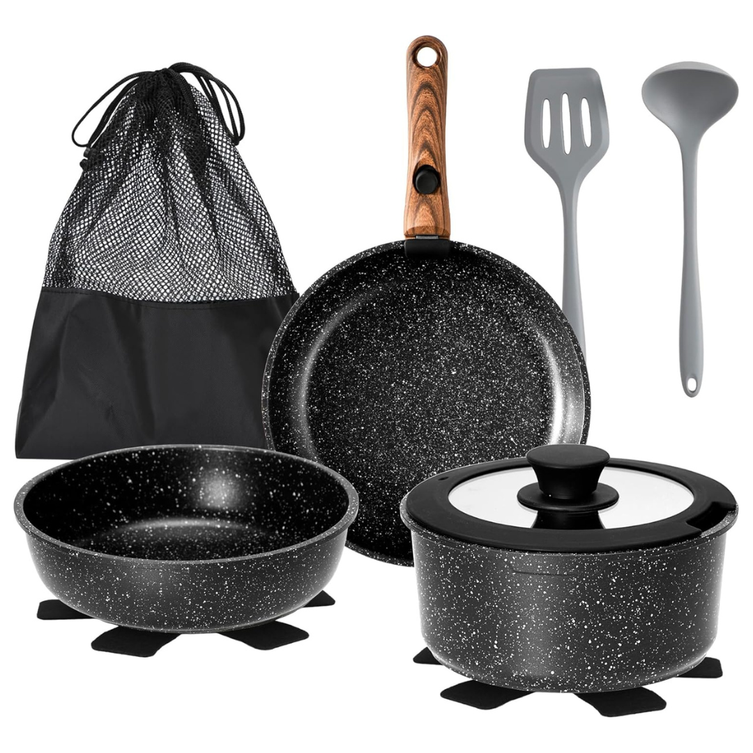 10-Piece Non Stick Pots And Pans Set With Detachable Handle