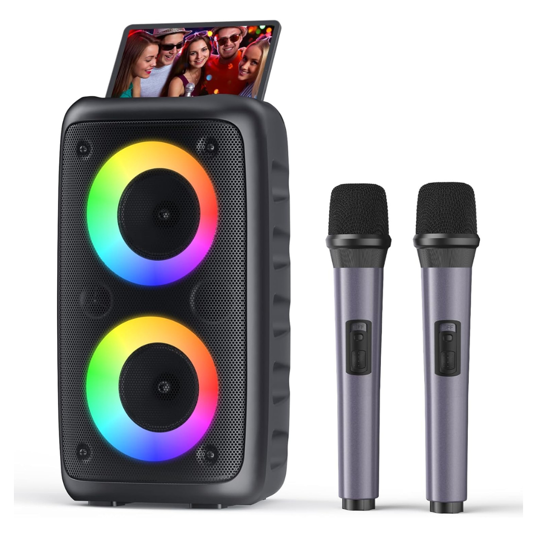 Portable Bluetooth Speaker With 2 Wireless Karaoke Microphones