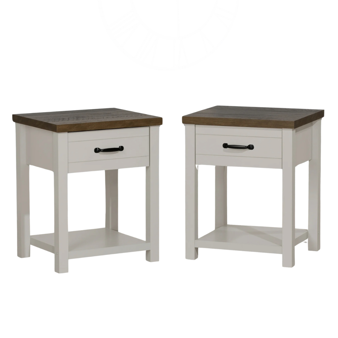 Set Of 2 Hillsdale Lancaster Farmhouse Oak Top 1 Drawer Nightstand