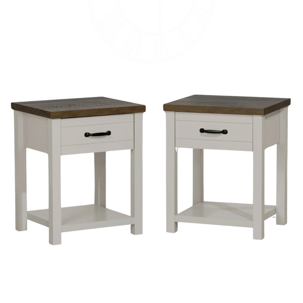 Set Of 2 Hillsdale Lancaster Farmhouse Oak Top 1 Drawer Nightstand