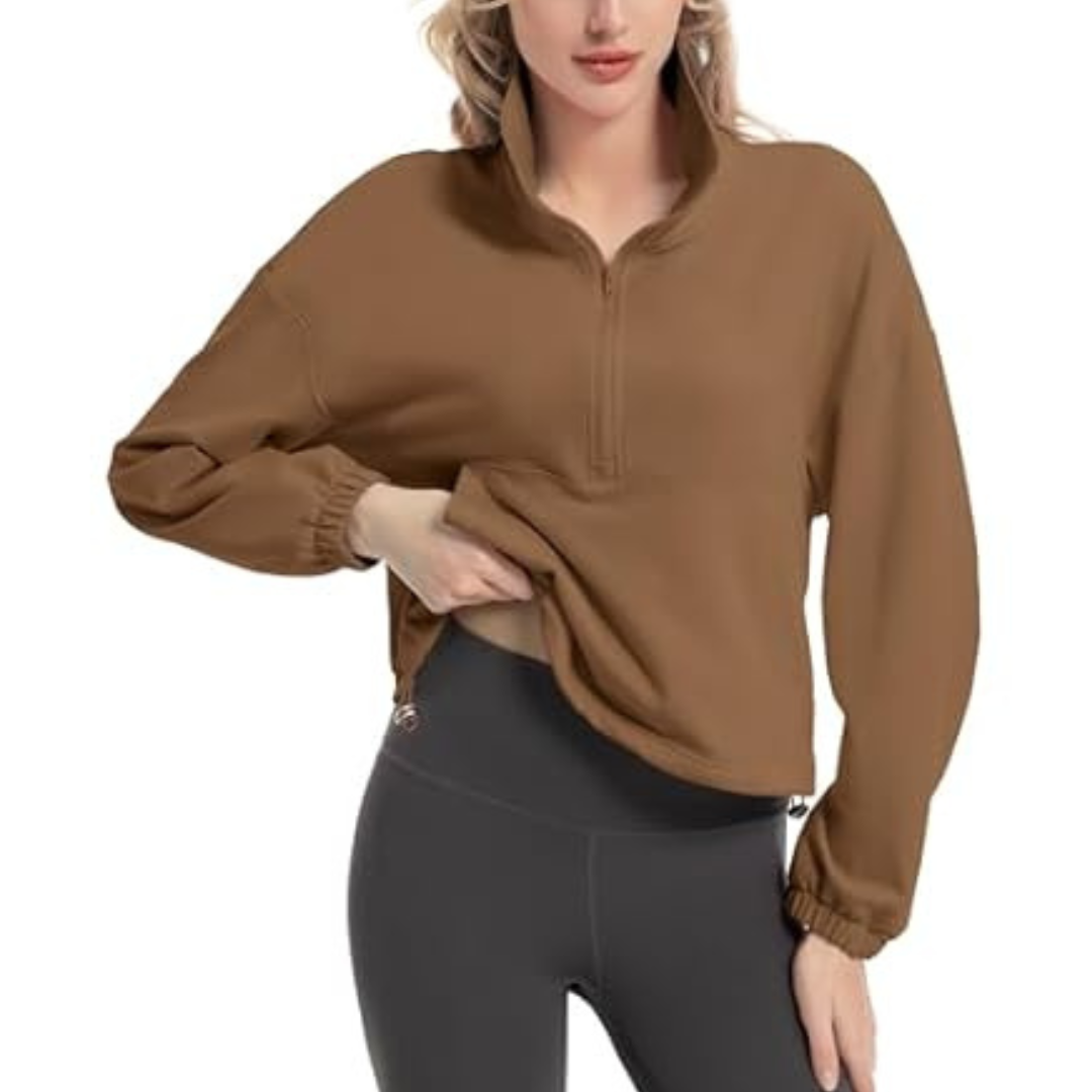 Fkeep Quarter Zip Pullover Women's Cropped Pullover Sweatshirt (Various)