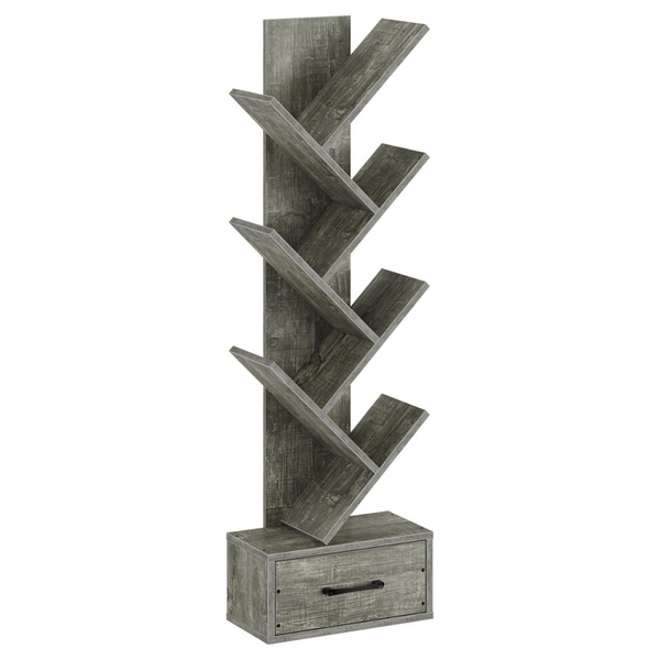 7 Shelf Tree Bookshelf With Wooden Drawer (7.1" D x 14.2" W x 43.3" H)