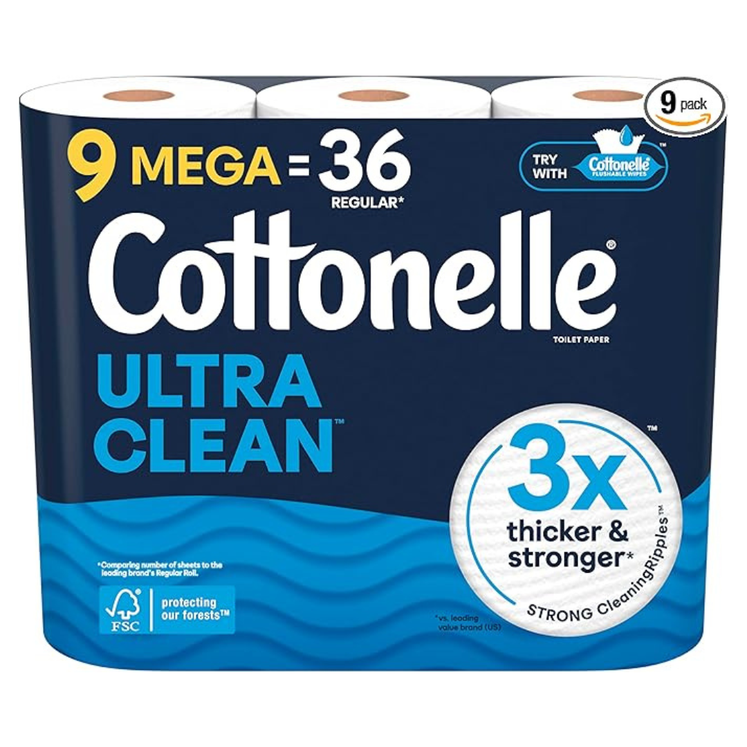 9-Pack Of 284-Sheets Cottonelle Toilet Paper Mega Rolls (Ultra Clean)