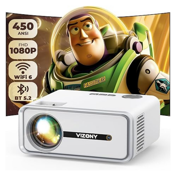 450 ANSI 1080P FHD Portable Home Movie Projector W/ WiFi & Bluetooth