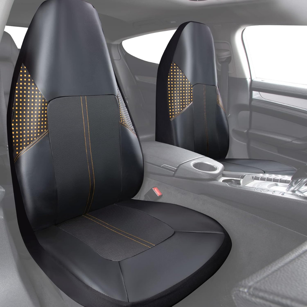 2-Piece Outlet Double Leather Perforated Gold Bucket Car Seat Covers