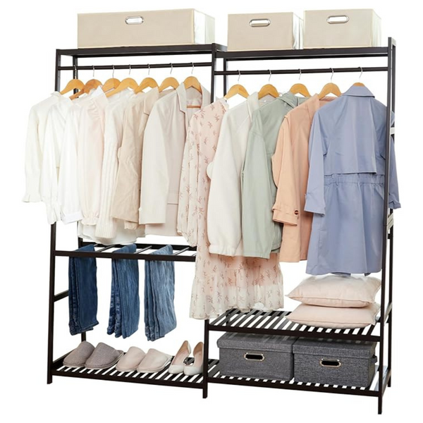 Bamboo Heavy Duty Clothes Rack With 6 Shelves