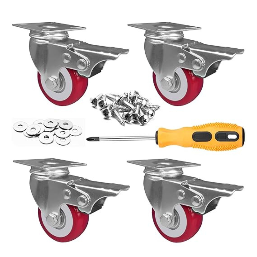 Set Of 4 2" 360 Degree Swivel Casters With Brake