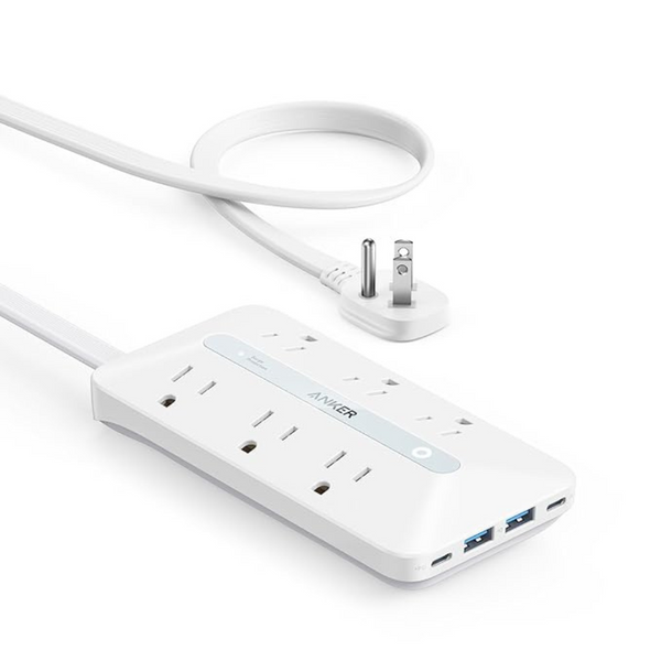 Anker 10-in-1 Flat Plug 5-Ft Power Strip w/ 6 AC Outlets & 20W 4-USB Ports