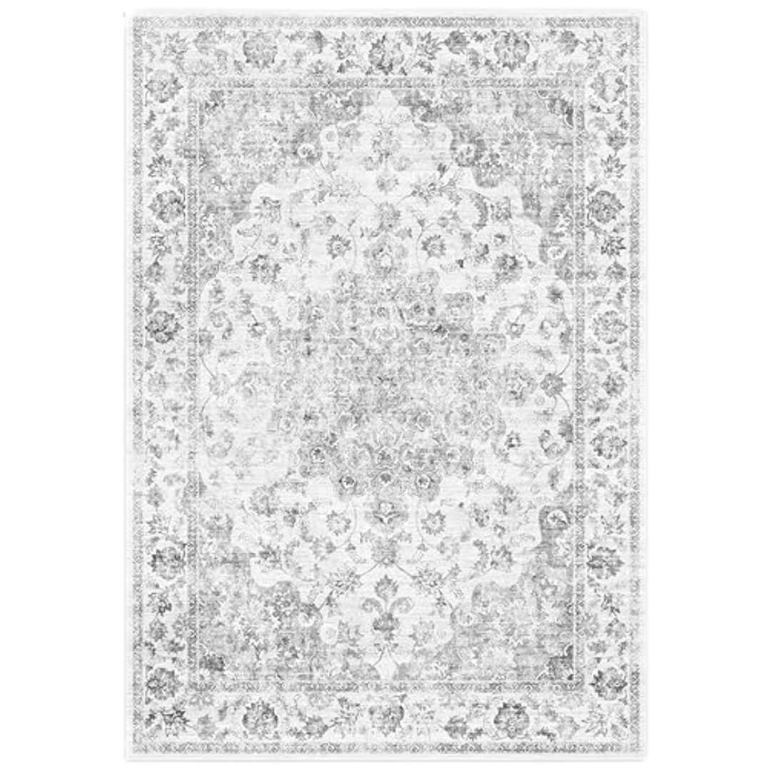 3x5 Washable Non-Slip Low Pile Floral Neutral Area Rug for Entryway