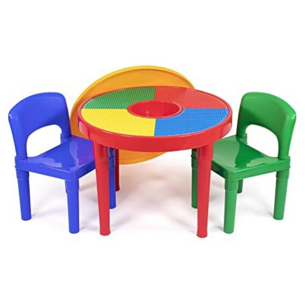 Humble Crew Kids 2-In-1 Plastic Building Blocks Activity Table And 2 Chairs Set