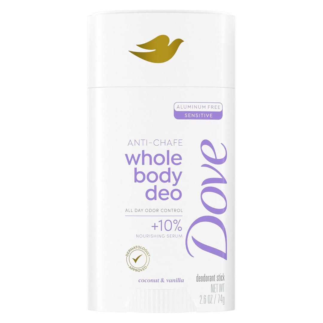 Dove Whole Body Deo Aluminum Free Anti-Chafe Deodorant Stick Coconut & Vanilla (2.6 Oz)