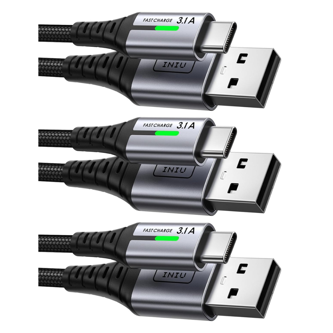 3-Pack INIU Durable Nylon Fast Charging USB-C Cable (1.6/6.6/6.6ft)