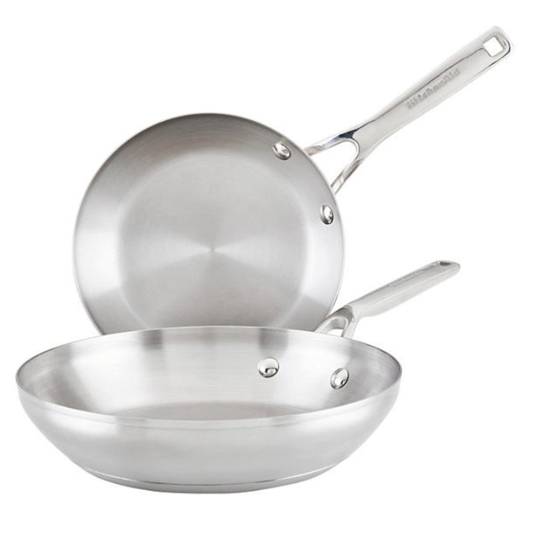 2-Piece KitchenAid 3 Ply Base Stainless Steel Cookware Fry Pans Set