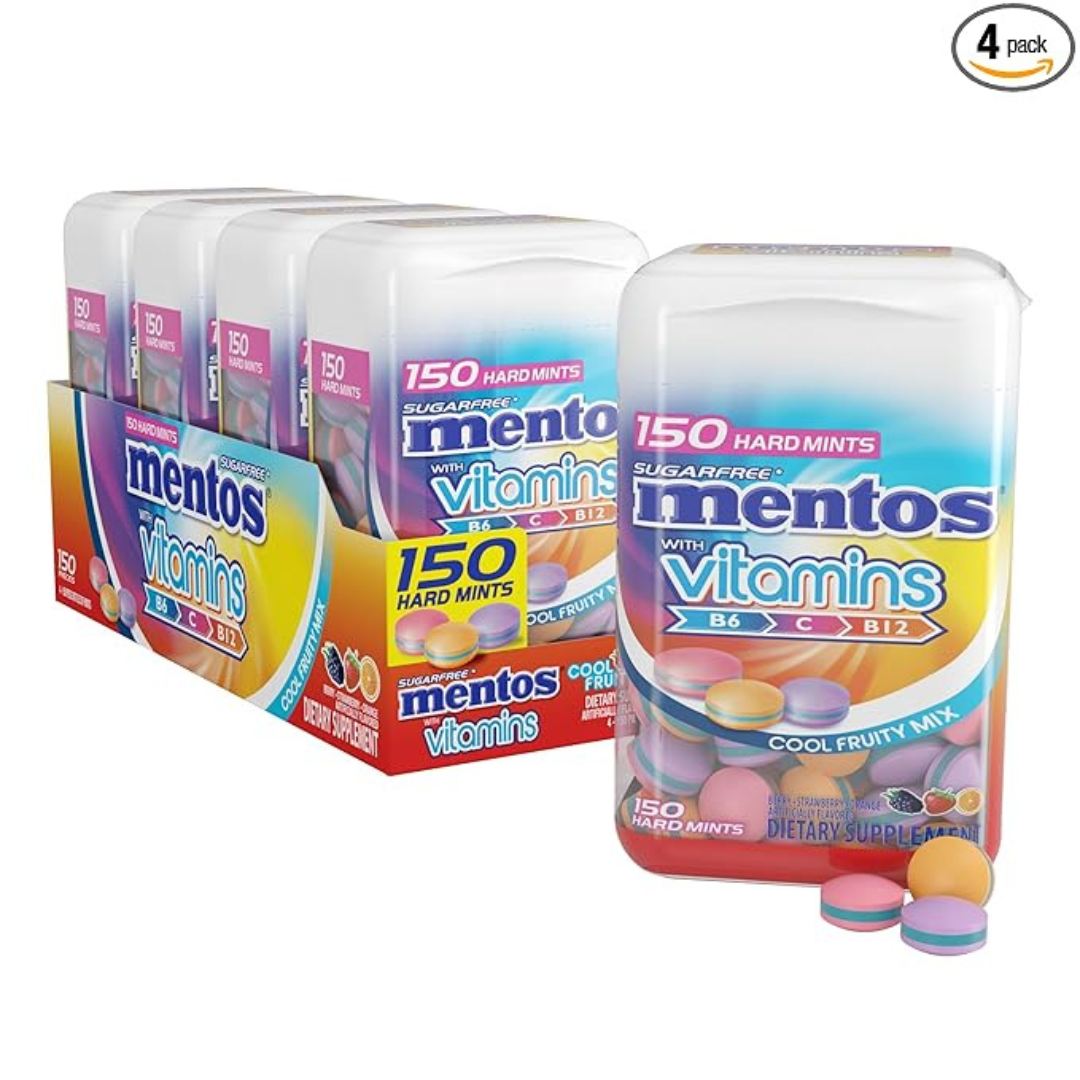 4-Pack Mentos Vitamin Sugarfree Hard Mints, 150-Piece