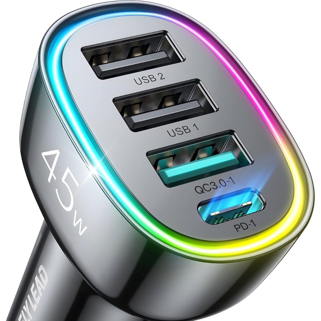 45W 4 Ports PD3.0 & QC3.0 30W Super Fast USB-C & USB-A Car Charger