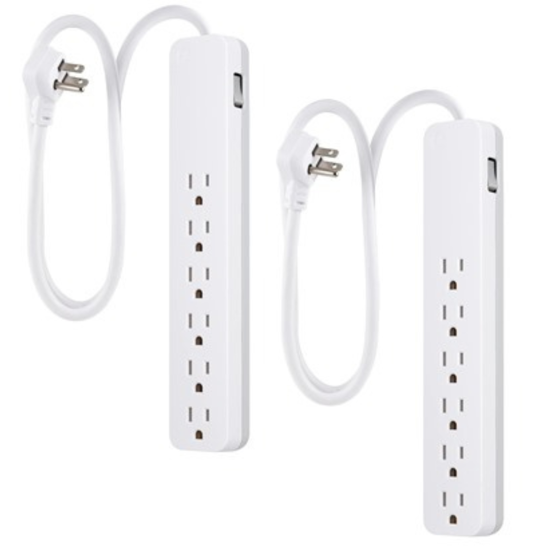 2-Pack GE 6-Outlet 3ft Extension Cord 16 Gauge Power Strip