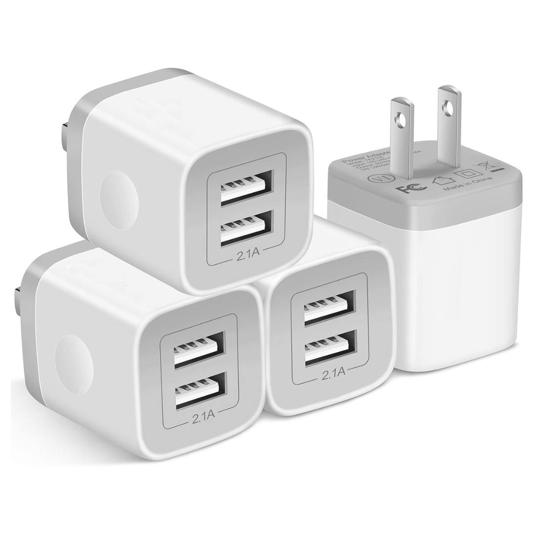 4-Pack Dual Port USB Power Adapter Block Cubes